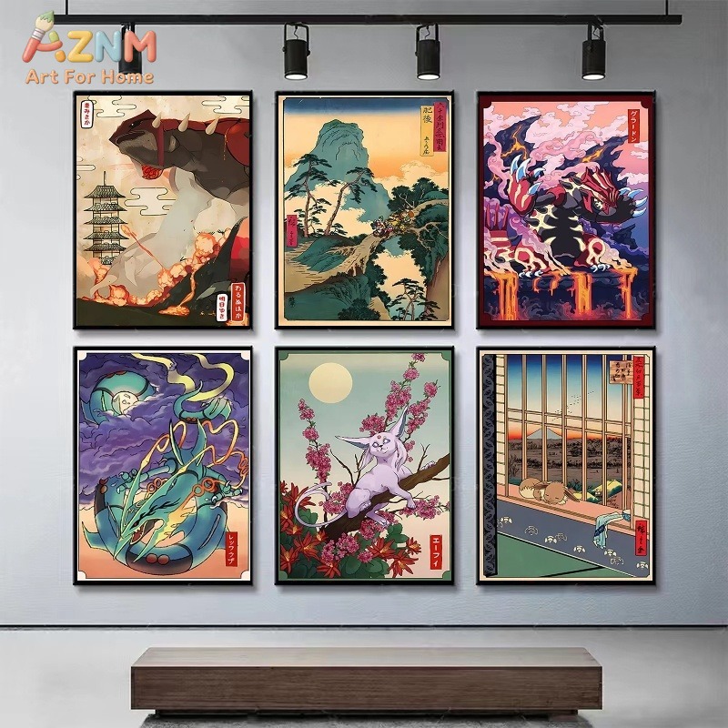 AZNM Ukiyo-e Style Pokemon Gro - Retro Gaming Decor 评论和价格