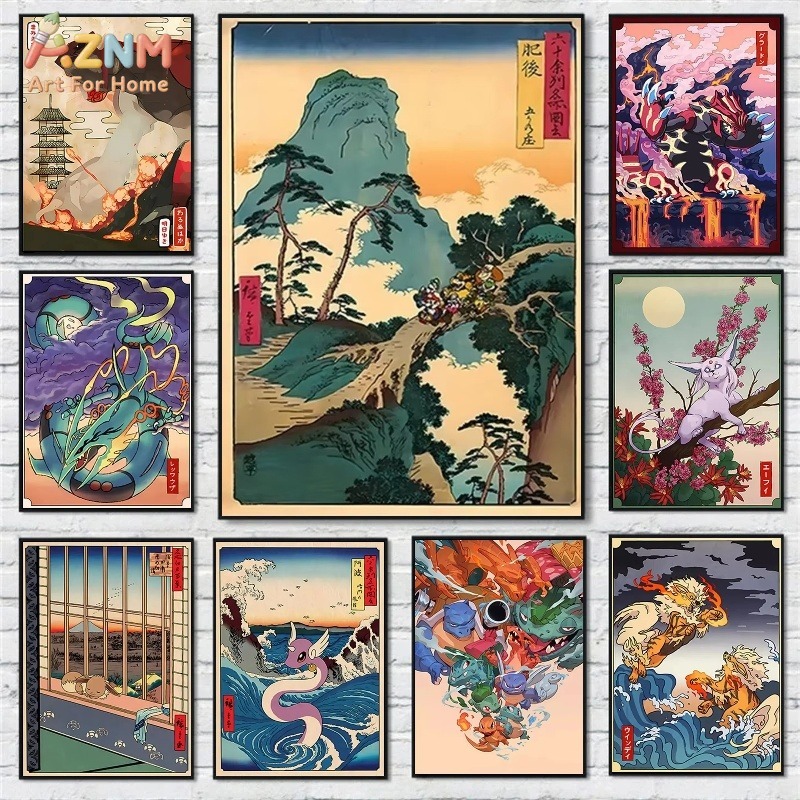 AZNM Ukiyo-e Style Pokemon Gro - Retro Gaming Decor 评论和价格